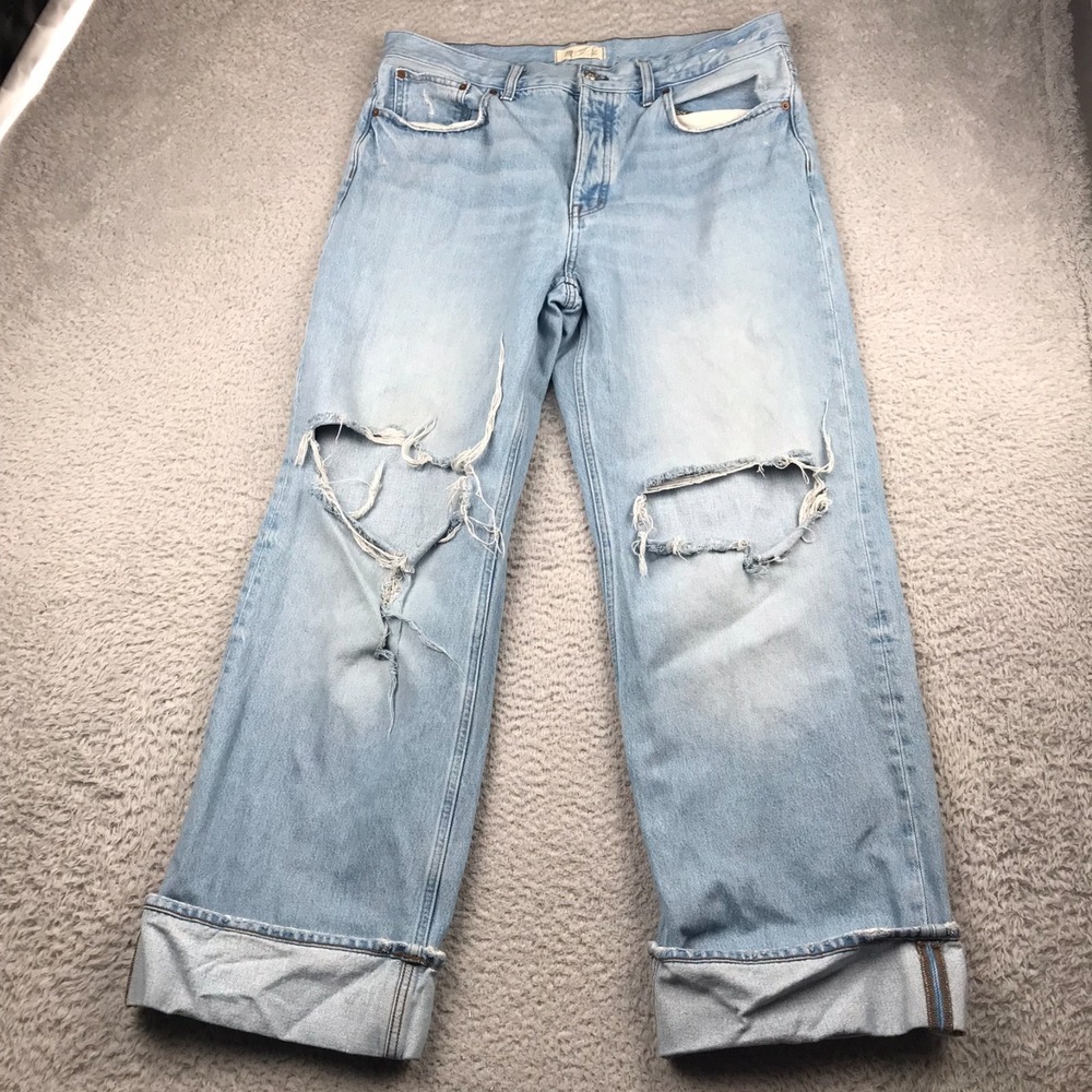 Madewell Low Slung Baggy Jeans Womens 30 (36x29) Light Wash Knee Holes Cuffed